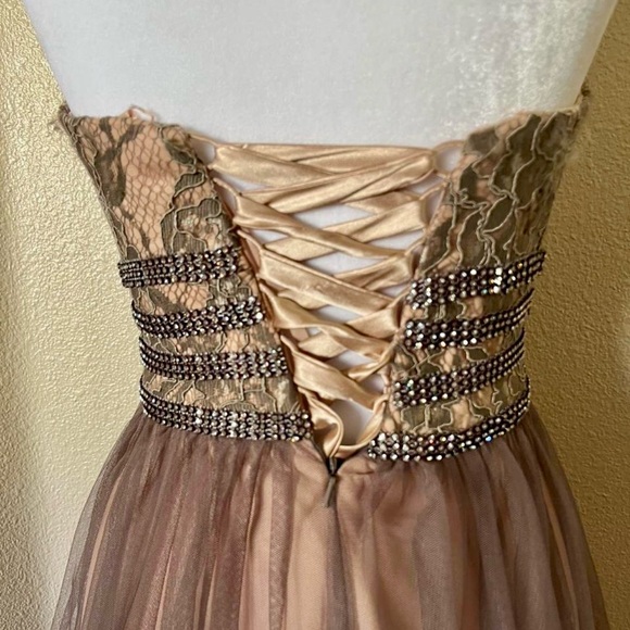 Blondie Nites Strapless Beaded Gown Champagne - Picture 5 of 5
